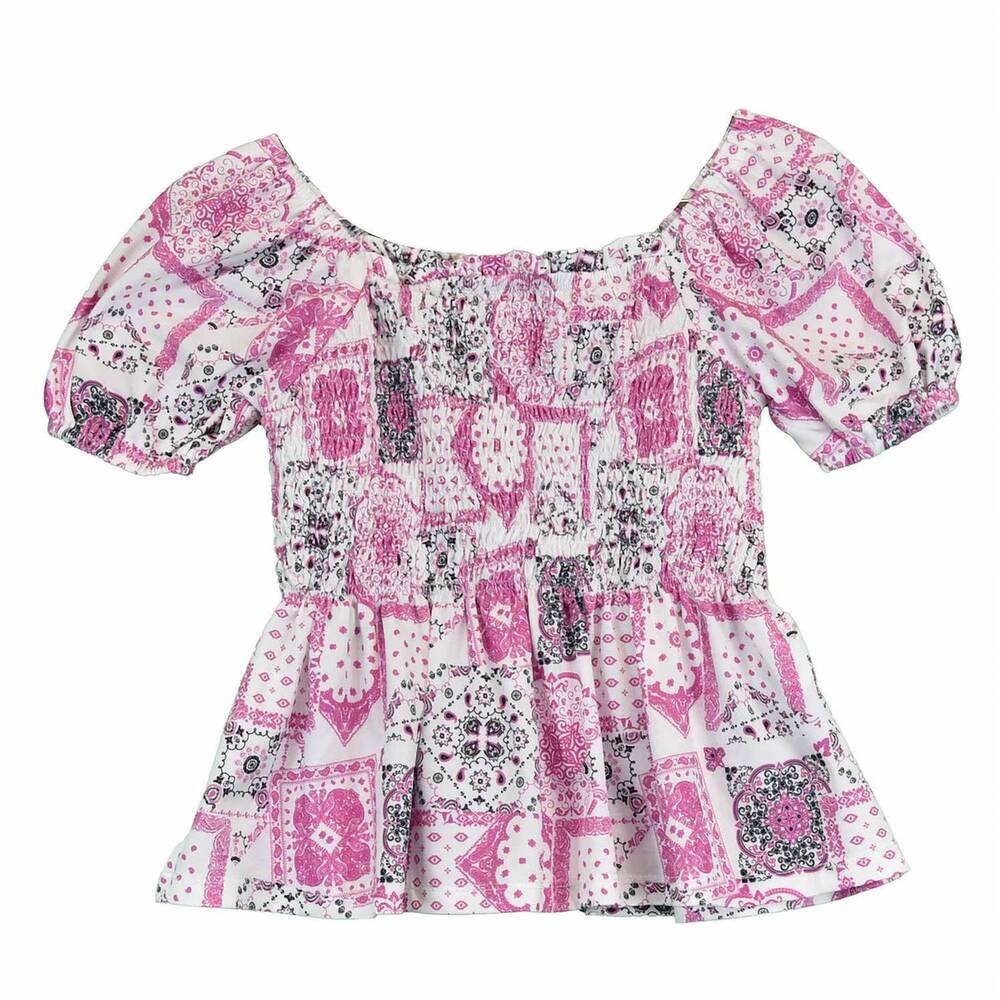 NEW COWBOY HARDWARE girl's bandana print smock top in pink